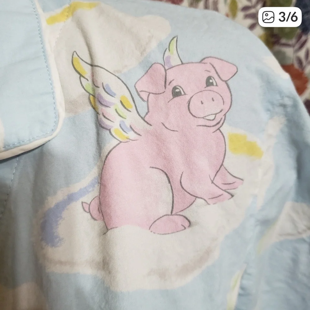 Nick & Nora Kids Pajama Set - Light Blue with Pink Flying Pigs - Picture 3 of 10